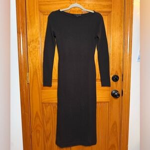 Ralph Lauren Black Label Cashmere Boat Neck Long Sleeve Brown Dress Womens Small